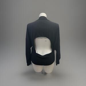 Express Black Long-Sleeve Boxy Fit Top Size XL Circular Back Cutout Drop Sleeve